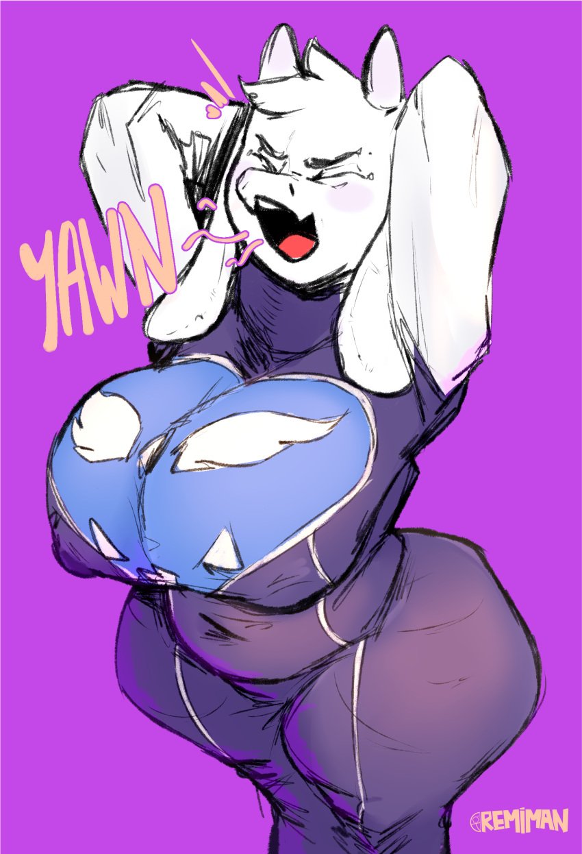 belly female milf mommy monster mother remiman thick_thighs toriel undertale undertale_(series) wide_hips yawn