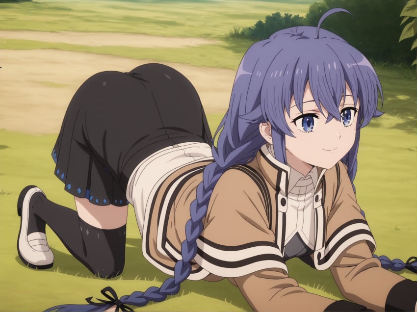 ass ass_focus ass_up big_ass doggy_style large_ass long_hair mushoku_tensei purple_eyes purple_hair roxy_migurdia slutty_teenager sugestive_pose witch witch_costume witch_hat