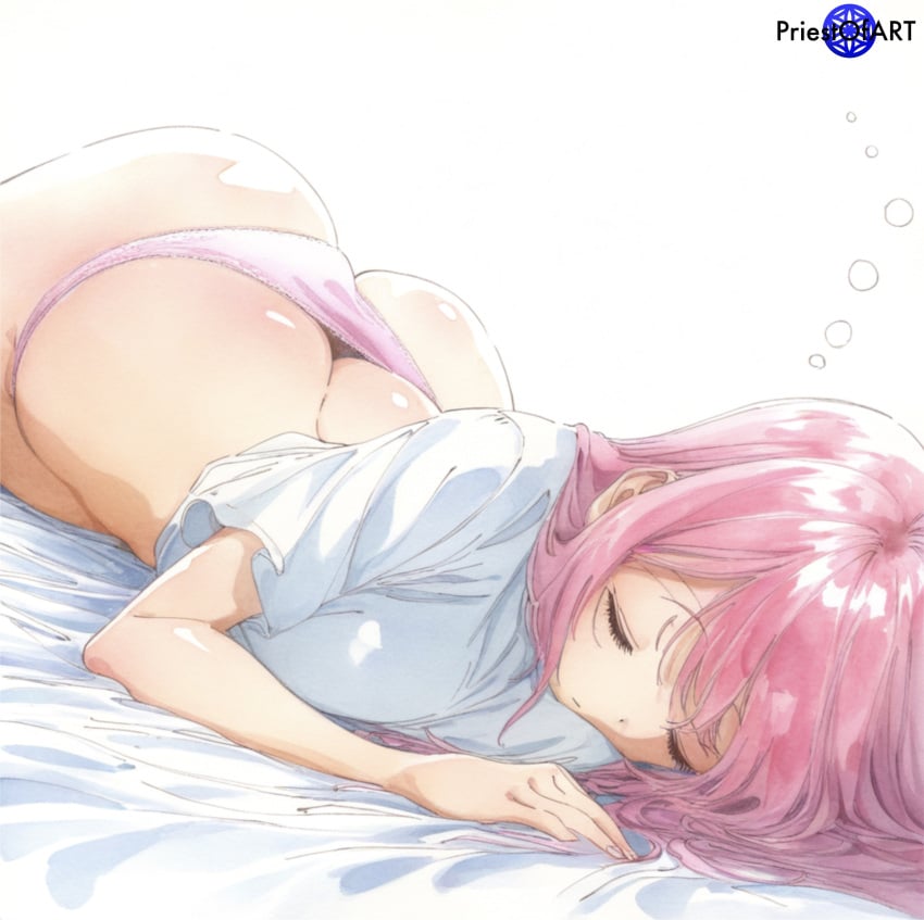 1girls ai_generated bare_legs bed bedroom big_ass big_butt bocchi_the_rock! color female female_focus female_only gotou_hitori huge_ass huge_butt panties pink_hair pink_panties priestofart shirt sleeping solo solo_female solo_focus tagme tagme_(artist) tagme_(character) watermark