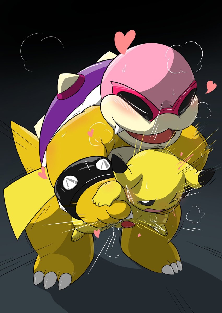 2boys anal anthro blush bodily_fluids cum cum_in_ass cum_inside duo erection eyewear fangs fur generation_1_pokemon genital_fluids genitals heart_symbol hi_res koopa koopaling male male/male male_penetrated male_penetrating male_penetrating_male mario_(series) matchstick_39 nintendo penetration penis pikachu pokemon pokemon_(species) roy_koopa scalie sex shell size_difference smile spiked_shell spikes spikes_(anatomy) sunglasses teeth yellow_body yellow_fur