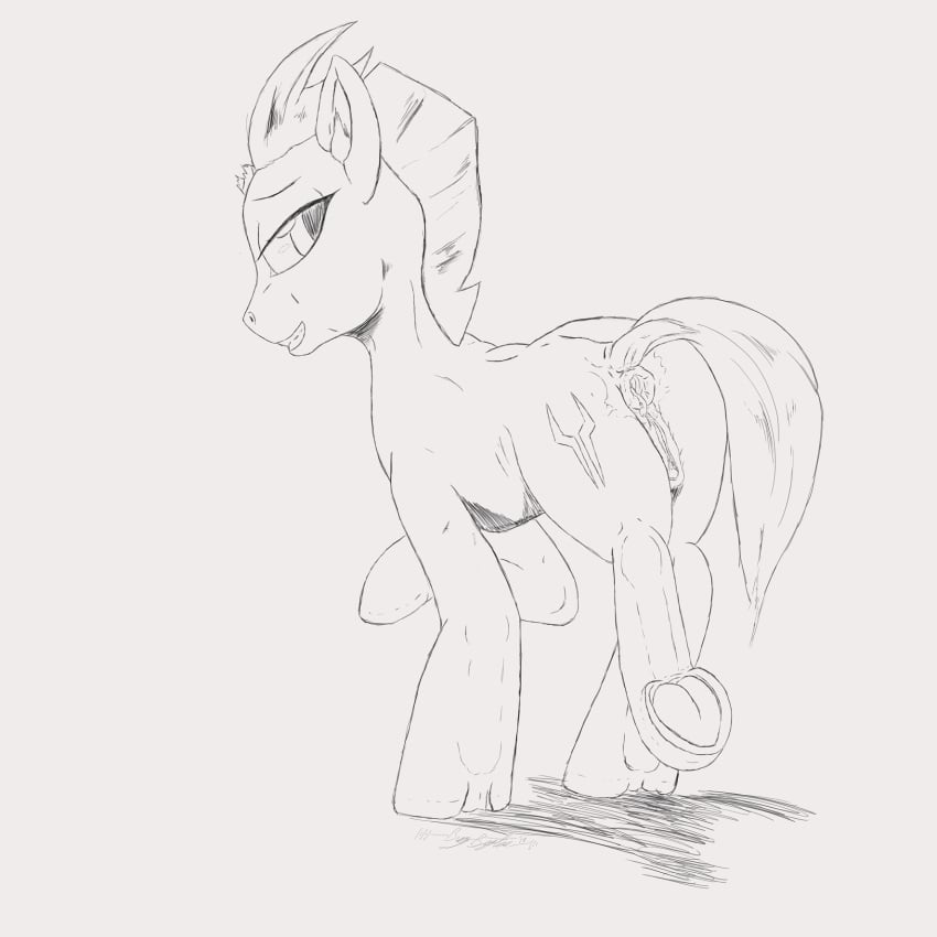 anus bugbytes_(artist) clitoris cum cum_drip cum_from_ass dripping equine feet female gaping gaping_anus hooves horn horse mammal my_little_pony one_eye_closed pony pussy solo tempest_shadow_(mlp) underhoof unicorn wink