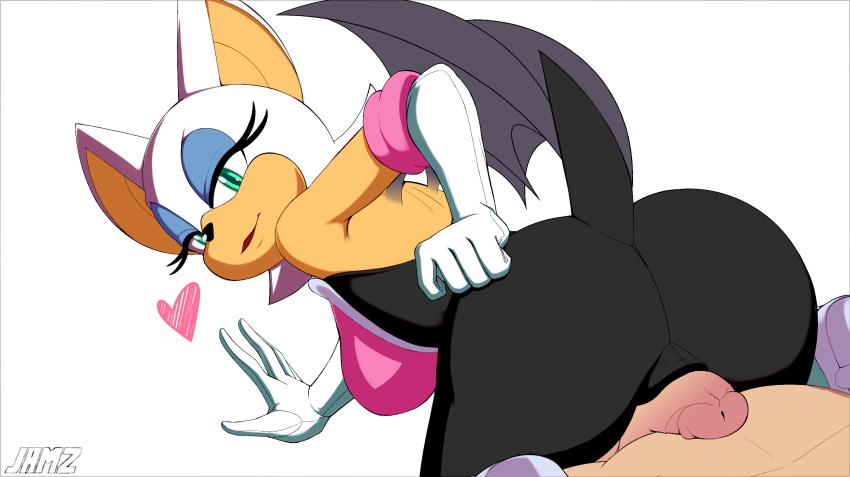 1boy 1girls ass bodysuit cameltoe clothed elbow_gloves female flattest frottage gloves jammiez male penis pov rouge_the_bat rubbing sonic_(series)