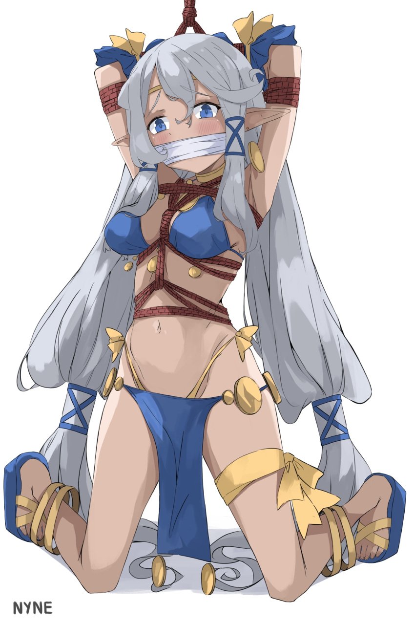 1girls bikini bikini_bottom bikini_top bondage breasts cheerleader_(disgaea) disgaea disgaea_3 female gag gagged large_breasts nippon_ichi_software nyne rope rope_bondage rope_harness tied_up