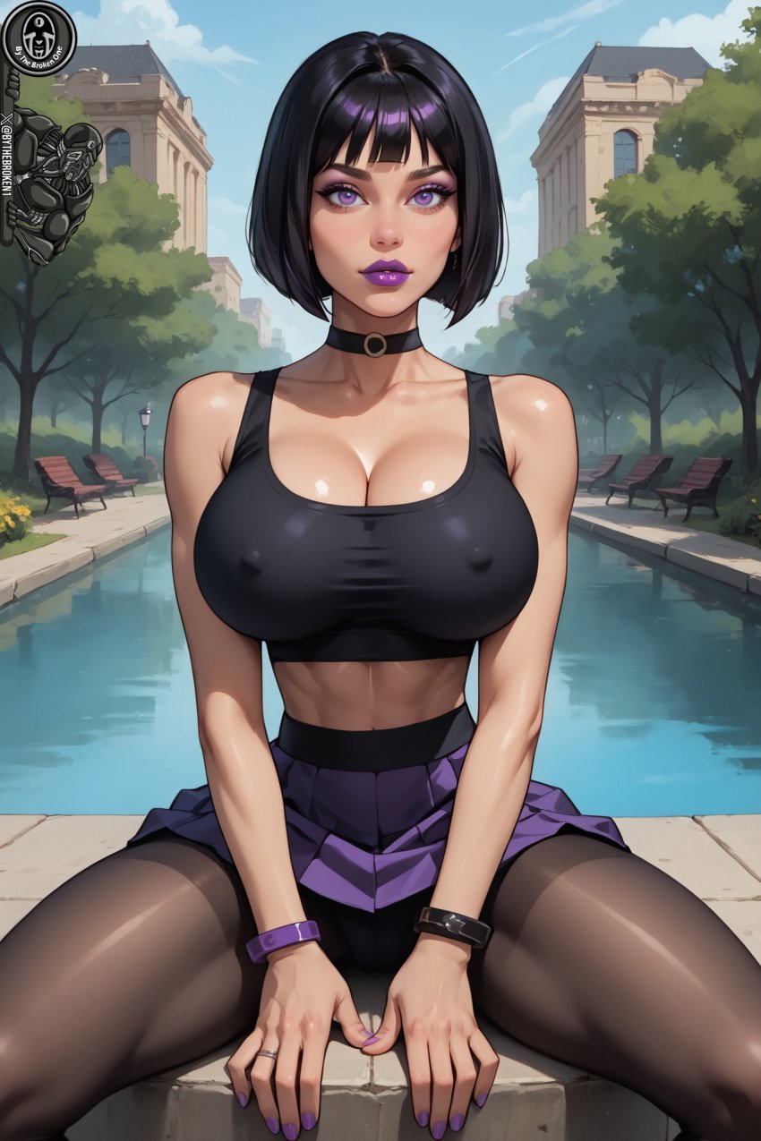 1girls ai_generated big_breasts breasts bythebrokenone cleavage danny_phantom female female_only huge_breasts large_breasts nai_diffusion nickelodeon nicktoons nipples_visible_through_clothing purple_eyes purple_hair purple_lipstick sam_manson stable_diffusion