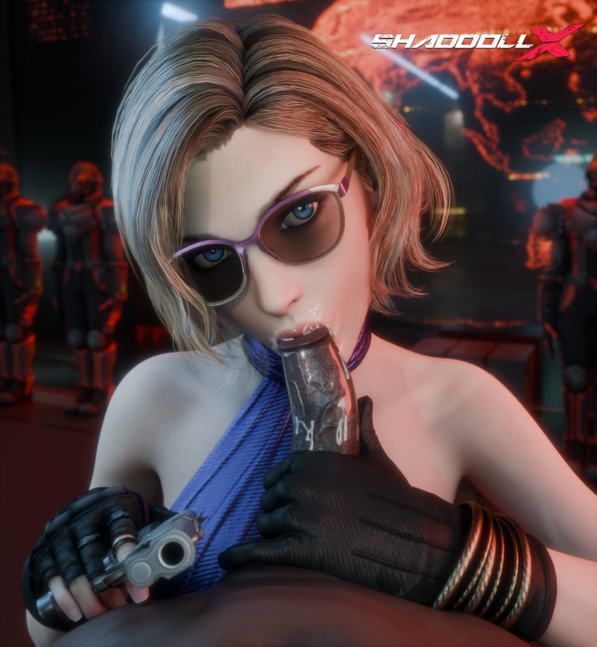 1boy 1girls 3d 3d_(artwork) :>= blonde_hair blowjob blowjob_face blowjob_only blue_eyes dark-skinned_male death_by_degrees dress grabbing gunpoint holding_penis looking_at_viewer mouth_full_of_cock mouthful namco nina_williams oral oral_sex shaddoll_x shades sloppy sloppy_blowjob sucking_penis tekken tekken_1 tekken_2 tekken_3 tekken_4 tekken_5_dark_resurrection tekken_7 tekken_8 tekken_blood_vengeance tekken_tag_tournament tekken_tag_tournament_2