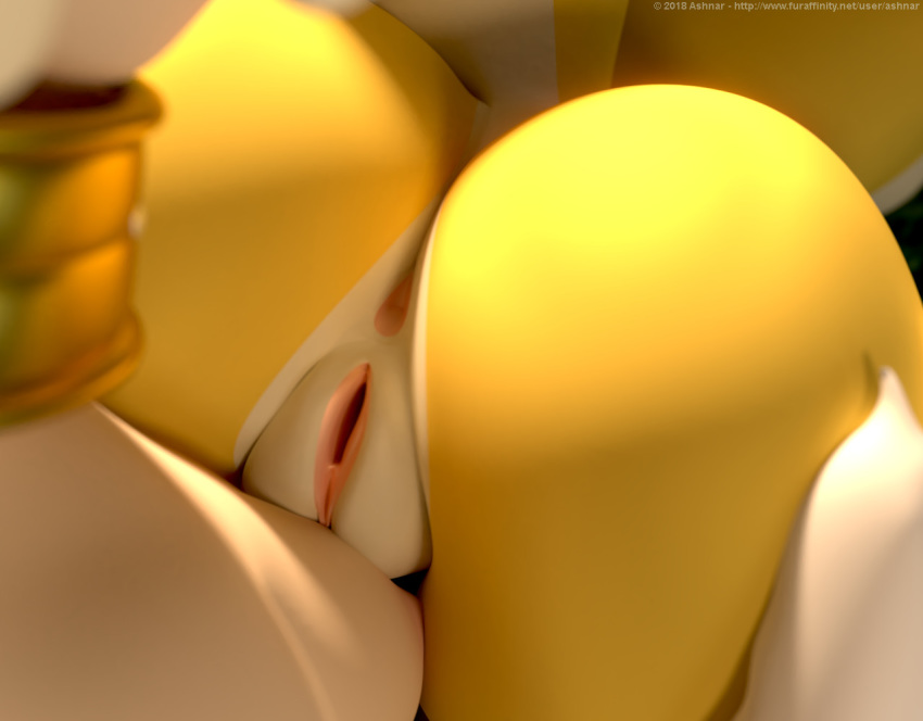 2018 3d anthro anus ashnar ass breasts carret female fur nipples nude opal_(ashnar) pussy rear_view sam_(ashnar) sphinx thick_lips yellow_fur yuri