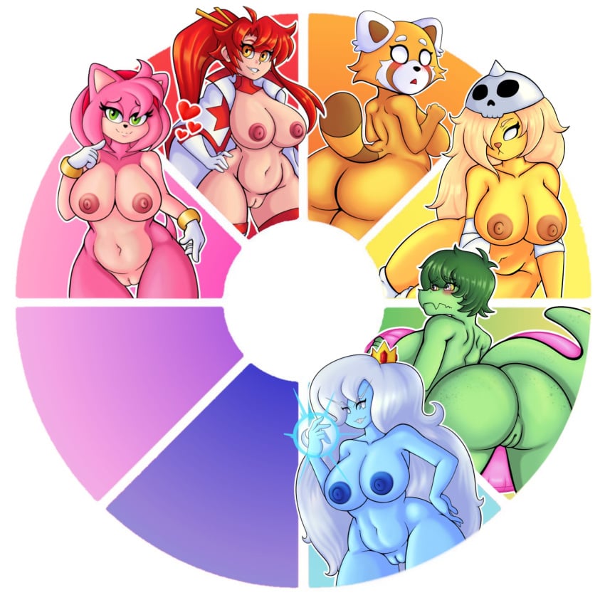 6girls adventure_time aggressive_retsuko aggretsuko amy_rose anthro ass baryonyx big_breasts big_butt blue_body blue_skin blush breasts bronwyn cartoon_network cavemanon_studios color_wheel_challenge crossover crown davidga12rg dinosaur eyebrow_through_hair eyebrows female freckled_butt freckles frown fur genitals goodbye_volcano_high green_body green_eyes green_hair green_scales grey_eyes hair hand_on_hip headgear hi_res huge_breasts humanoid humanoid_genitalia humanoid_pussy i_wani_hug_that_gator! i_wanna_hug_that_gator ice_queen large_breasts long_hair looking_at_viewer looking_back looking_back_at_viewer mammal nervous nipples non-mammal_breasts not_furry nude nude_anthro nude_female olivia_halford pink_fur prehistoric_species pussy rear_view red_hair reptile retsuko scales scalie shy simple_background smile snoot_game solo sonic_(series) space_yoko spinosaurid tail tengen_toppa_gurren_lagann theropod thick_thighs thighs translucent translucent_hair white_hair wide_hips yellow_eyes yellow_sclera yoko_littner