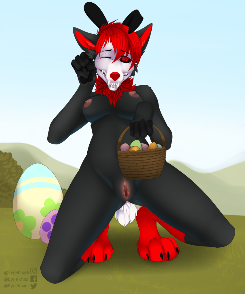 absurd_res easter easter_egg eyriekhadi female furry hi_res holidays nirvana nsfw skullwolf_(species) solo