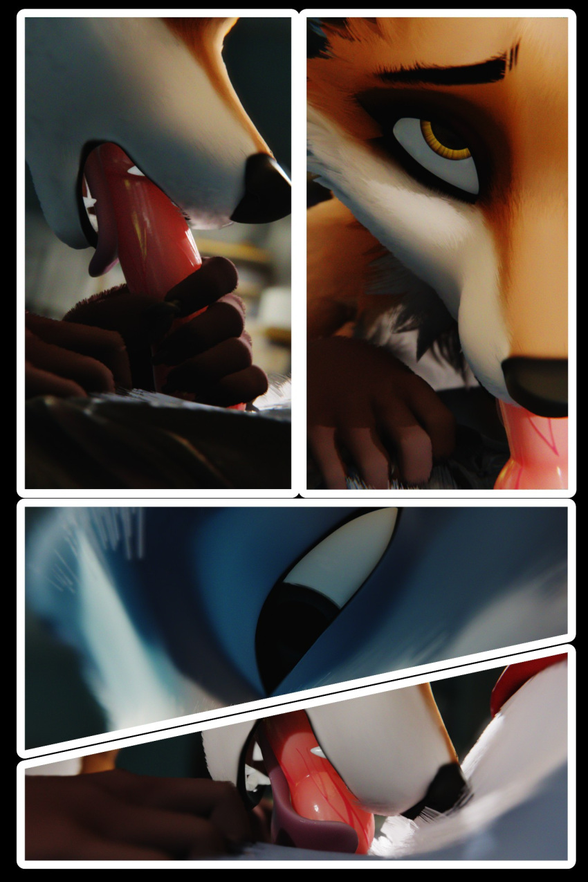 3d anthro canid canine comic digital_media_(artwork) duo fellatio female fox genitals hi_res looking_at_another male male/female mammal mysteryboy18 oral penile penis sex substance_intoxication