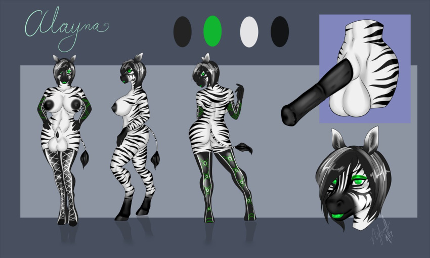 alayna_zebra animal_genitalia animal_penis anthro boots clothing equid equine equine_genitalia equine_penis footwear futanari genitals gloves handwear herm intersex legwear lipstick makeup mammal penis rielity shoes solo stripes thigh_boots thigh_highs zebra