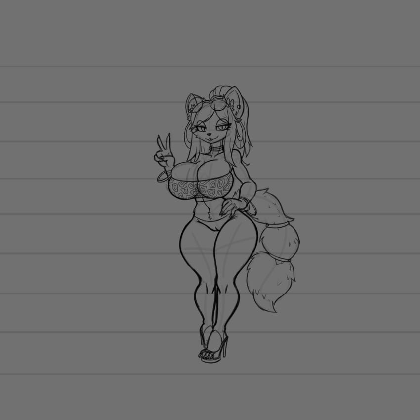 anthro arsfromnowhere_(artist) big_breasts fox fox_ears furry huge_breasts krystal_(dogzeela) monster_girl sketch