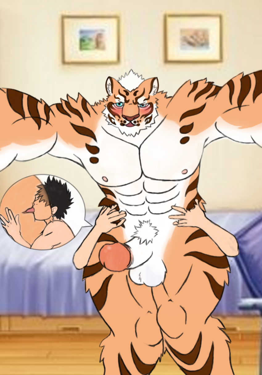 anal anthro balls blush feline human human_on_anthro interspecies lin_hu male mammal muscular nekojishi oral penis rimming sex theoryofstrings tiger yaoi