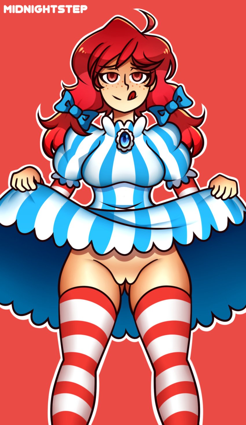 mascot midnightstep no_panties skirt_lift uncensored wendy's wendy_thomas