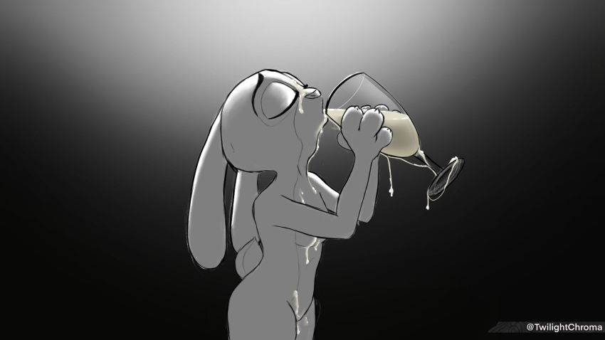 16:9 bodily_fluids cum cum_chalice cum_drinking cum_in_container cum_in_mouth cum_inside cum_on_face digital_media_(artwork) disney drinking drinking_cum female fur genital_fluids hi_res judy_hopps lagomorph leporid mammal rabbit simple_background small_breasts solo twilightchroma widescreen zootopia