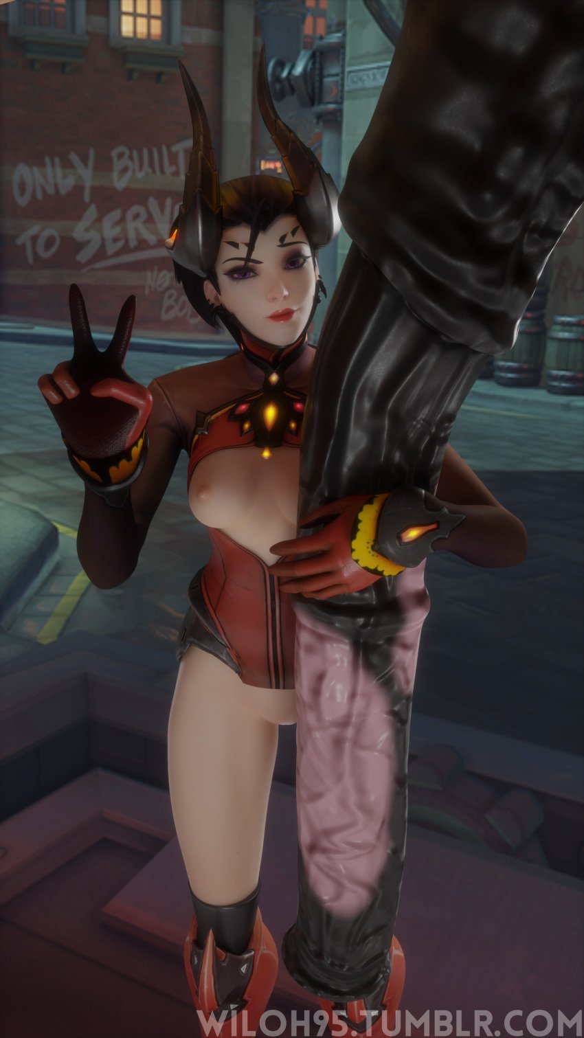 3d absurdres alternate_costume animal_genitalia areolae blender breasts devil_mercy erection female feral_on_female highres horse horsecock hyper hyper_penis looking_at_viewer male mercy monster_cock nipples overwatch penis size_difference wiloh95 zoophilia