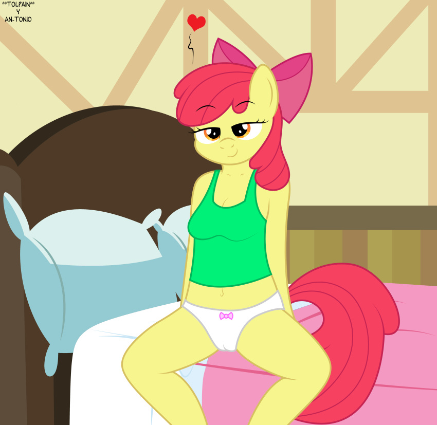 aged_up an-tonio anthro anthrofied apple_bloom_(mlp) bedroom_eyes breasts cameltoe cleavage cutie_mark_crusaders equestria_girls female female_focus female_only friendship_is_magic hasbro my_little_pony orange_eyes panties pink_panties red_hair solo tolpain