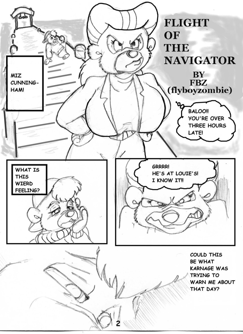 anthro bear comic disney fbz female fur furry kit_cloudkicker male mammal monochrome rebecca_cunningham talespin talespin_crash