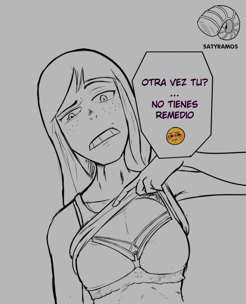 boobs bra eizouken_ni_wa_te_wo_dasu_na! flashing_bra freckles freckles_on_face hi_res high_resolution highres kanamori_sayaka looking_at_viewer no_color satyramos showing_bra sketch skinny_female text_bubble undershirt