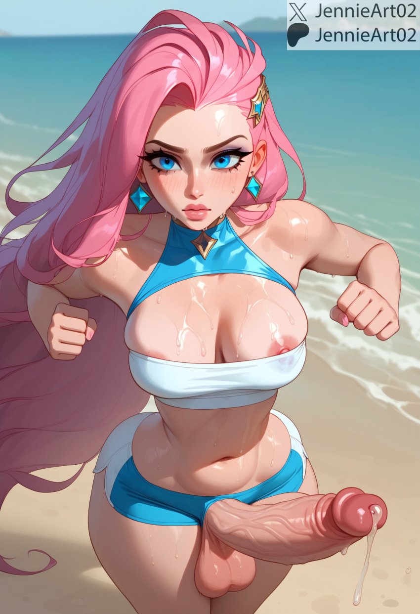 1futa ai_generated areola_slip areolae balls bangs bare_shoulders beach blue_eyes blue_shorts blue_sky blush breasts cleavage cleavage_cutout clenched_hands closed_mouth clothing clothing_cutout cloud crop_top cum day earrings erection female fingernails futa_only futanari hair_ornament huge_cock intersex intersex_only jennieart02 jewelry large_breasts large_penis league_of_legends light_skin lips long_hair looking_at_viewer makeup midriff nail_polish navel nipple_slip nipples ocean outdoors patreon patreon_logo patreon_username penis pink_hair pink_lips pink_nails precum red_lips riot_games sand self_upload semen seraphine_(league_of_legends) shiny_skin short_shorts shorts skindentation sky solo standing stomach sweat swimsuit testicles thick_thighs thighs twitter twitter_username veins veiny_penis water watermark wet wide_hips