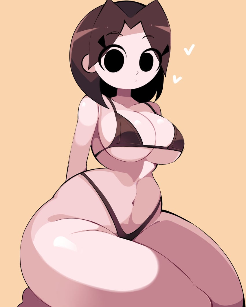1girls female female_focus female_only light-skinned_female light_skin looking_at_viewer mii mii_gunner nintendo rox_hoxten simple_background solo thick_thighs thighs wide_hips wii