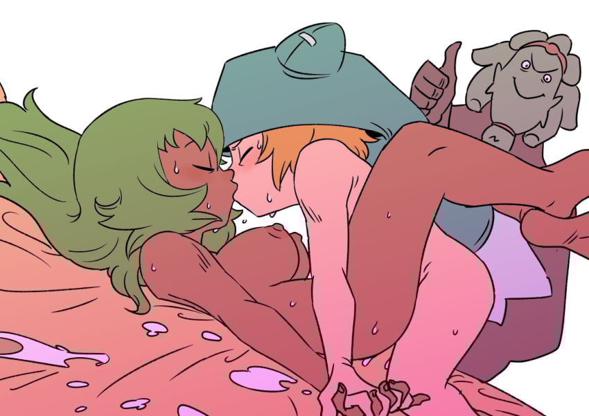 1girls 2boys amalia amalia_sheran_sharm approval armand barefoot blue_hat brother_and_sister canon_couple cum cum_drip cum_in_pussy cum_inside dark-skinned_female dark_skin drawthread_request eliatrope feet feet_up female green_hair hat holding_hands kissing kissing_while_penetrated light-skinned_male male mating_press missionary_position multiple_boys prince_armand princess princess_amalia_sheran_sharm royalty sadida sex splooge_(artist) thumbs_up wakfu watching yugo