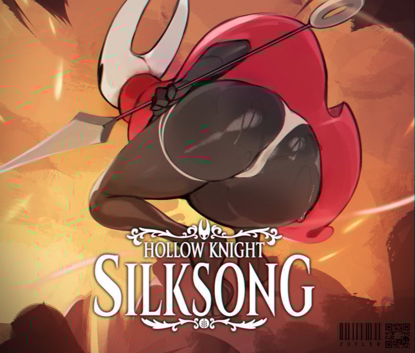 below_view big_thighs hollow_knight hollow_knight:_silksong hornet_(hollow_knight) nail red_clothing text underwear weapon white_panties zoyler