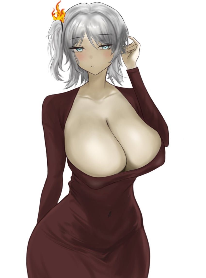 1girls big_breasts blue_eyes breasts cleavage dongtan_dress dress eyebrows_visible_through_hair faust_(limbus_company) female female_only large_breasts limbus_company looking_at_viewer navel navel_visible_through_clothes neutral_expression nipple_bulge pmlbtmlorlc ponytail project_moon side_ponytail simple_background skindentation solo tied_hair white_background white_hair wide_hips