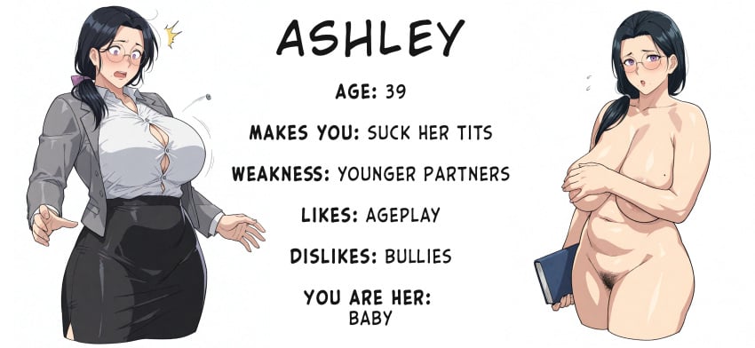 ai_assisted ai_generated besolloai big_breasts big_thighs breasts caption character_description character_name character_profile character_sheet chubby curvy_body curvy_female english female gentle_femdom gentle_mommy glasses hairy_pussy huge_breasts large_breasts milf mommy mommy_kink mommy_milkers mother mother_and_son original_character pubic_hair pussy saggy_breasts text uncensored white_background wide_hips