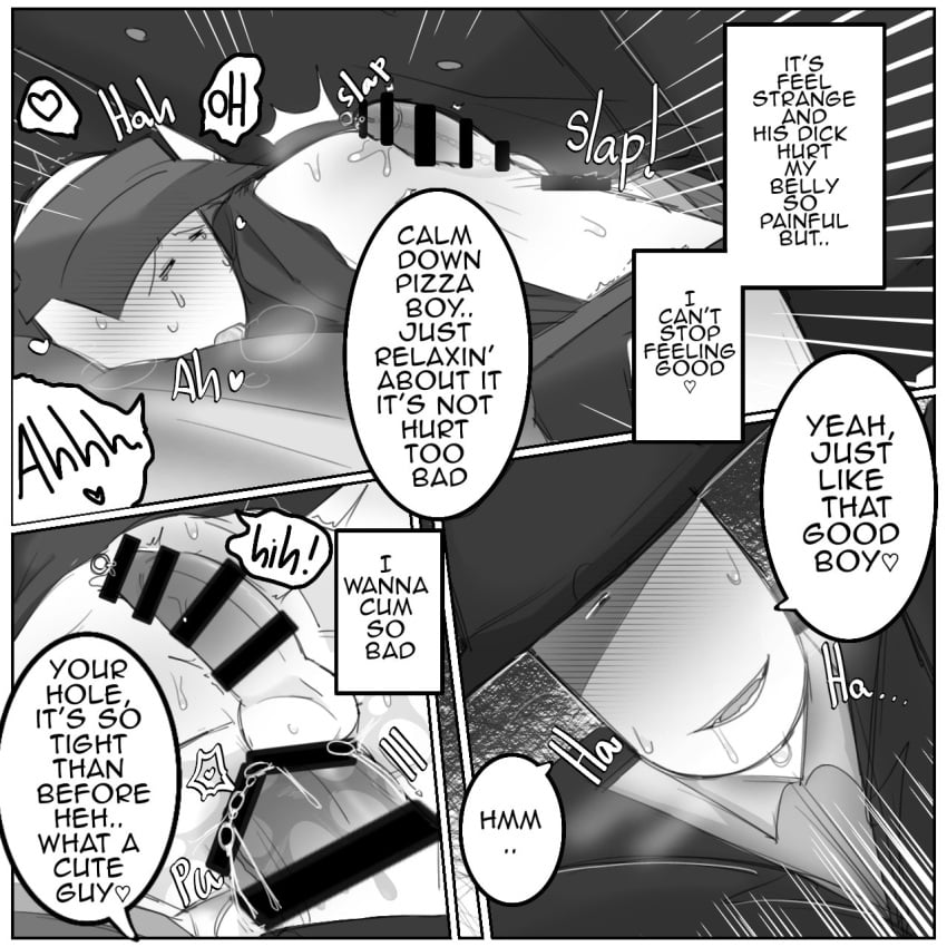 2boys anal anal_sex blush cap censor_bar censored censored_penis closed_eyes comic cum cumming dream_game elliot_(forsaken) elliot_(work_at_a_pizza_place) forsaken_(roblox) gay hat headwear mafioso_(dream_game) male manga_style open_mouth pizzadebt roblox roblox_game robloxian sweat sweating text text_bubble winte_stari work_at_a_pizza_place yaoi
