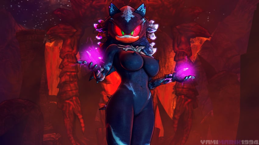 2018 3d absurd_res anthro ass big_breasts breasts chest_tuft female genderswap_(mtf) green_eyes hedgehog hi_res looking_at_viewer magic mammal mephiles_the_dark nipples nude pussy red_sclera rock rule_63 solo sonic_(series) sonic_2006 source_filmmaker tuft video_games yamimarik1994