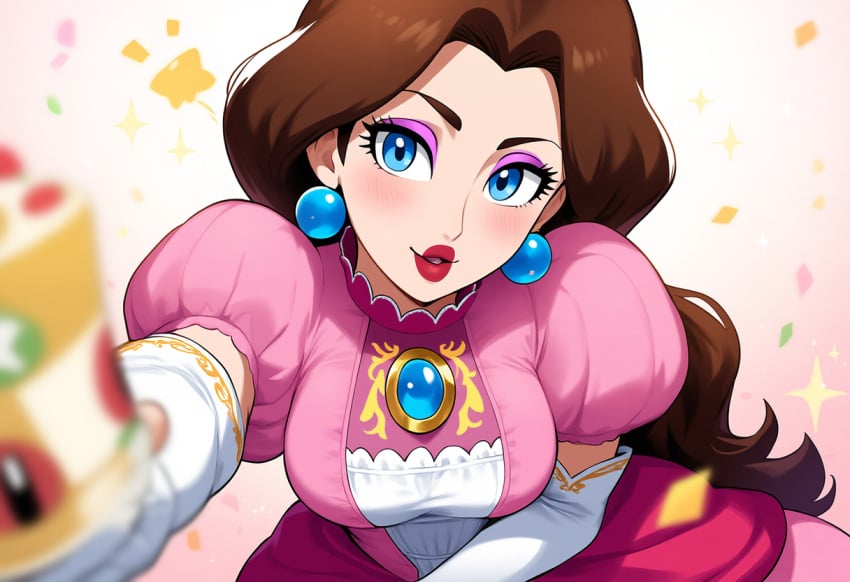 1girls 2025 ai_generated blue_earrings blue_eyes brown_hair brown_hair_female deviantart donkey_kong_(series) earrings female holding_object mario_(series) meta nintendo orange_cheeks pauline pauline_(mario) princess_peach princess_peach_(cosplay) red_lipstick siren_module solo solo_female solo_focus super_mario_bros. super_mario_odyssey white_gloves