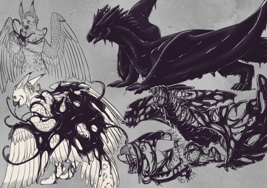 2018 4_toes 8_nipples animal_genitalia anthro anthro_to_feral avian beak bird black_beak black_fur black_horn black_skin black_spots black_stripes bound claws closed_eyes curved_horn dragon feathered_wings feathers feline feral folded_wings fur gibbs_(onom) goo_transformation grey_background gryphon holding_object horn hybrid kneeling leopard looking_back lynx male mammal membranous_wings open_beak open_mouth owl quadruped sequence sheath simple_background sketch smooth_horn snow_leopard snowy_owl spikes spots spread_wings standing stripes tentacle toe_claws toes transformation white_feathers white_fur wings wyvern yaroul yellow_eyes