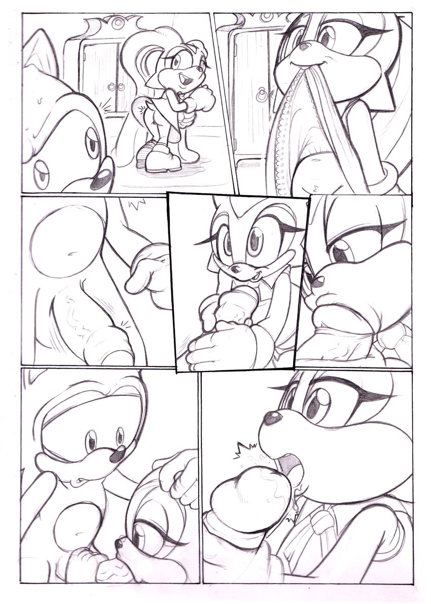 ass cream_the_rabbit foreskin hand_on_head neokat oral penis presenting presenting_hindquarters sonic_(series) sonic_the_hedgehog uncut upskirt