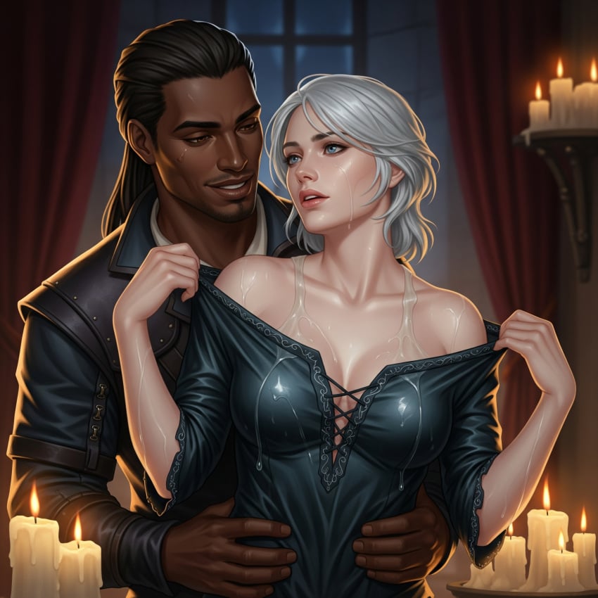 ai_generated ciri dark-skinned_male interracial the_witcher_3:_wild_hunt