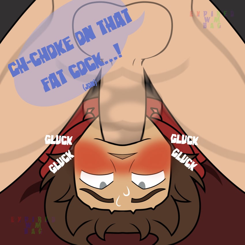 2boys balls balls_deep blush brown_hair degradation degradation_text eddsworld expiredwmbag face_fucking gay gay_sex grey_eyes jon_(eddsworld) oral sweat sweatdrop throat_fuck tord_(eddsworld)