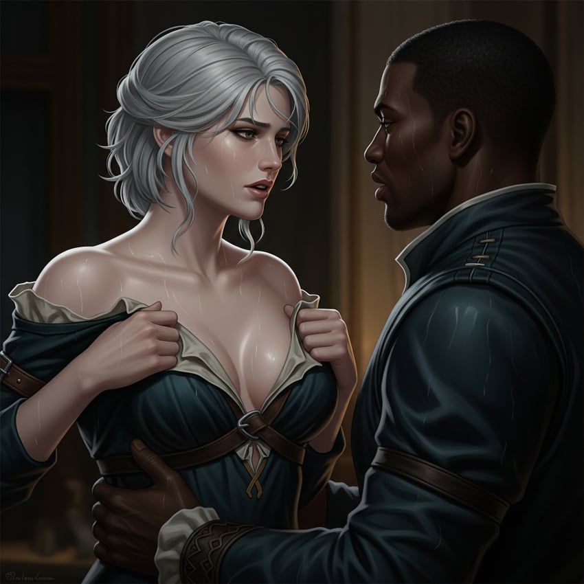 ai_generated ciri dark-skinned_male interracial sweat the_witcher_3:_wild_hunt