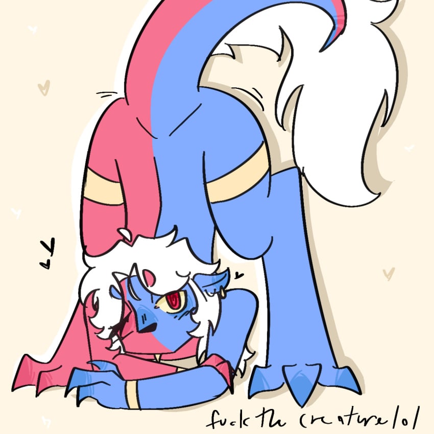 ambiguous_gender ass_up ass_up_face_down blue_body blue_eyes blue_skin bracelet bracelets clawed_feet clawed_fingers claws digitigrade earrings face_down face_down_ass_up forsaken_(roblox) fur gold_(metal) gold_jewelry heart hearts_around_head oc original_character red_body red_eyes red_skin roblox robloxian sakuraroses4 shaking_ass shaking_butt shapeshifter swap_(sakuraroses4) tail tail_markings thigh_band thighs tongue_out white_fur white_hair yellow_background yellow_sclera yellow_tongue