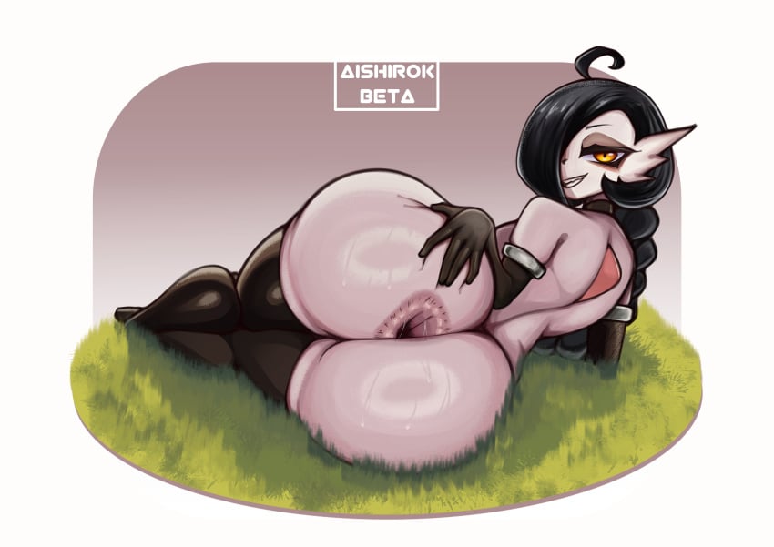 1girls ahoge aishirokbeta alternate_version_available anus armwear ass ass_bigger_than_head behind_view big_ass big_breasts big_butt black_hair bottom_heavy breasts bubble_butt choker curvaceous curvy curvy_figure elbow_gloves female female_only game_freak gardevoir gloves hair_over_one_eye huge_ass legwear long_hair looking_at_viewer looking_back looking_back_at_viewer neckwear nintendo nude on_side pokemon puffy_anus solo solo_female spread_anus spread_ass sweat sweaty sweaty_butt thick_thighs thighhighs voluptuous voluptuous_female white_border wide_hips yellow_eyes