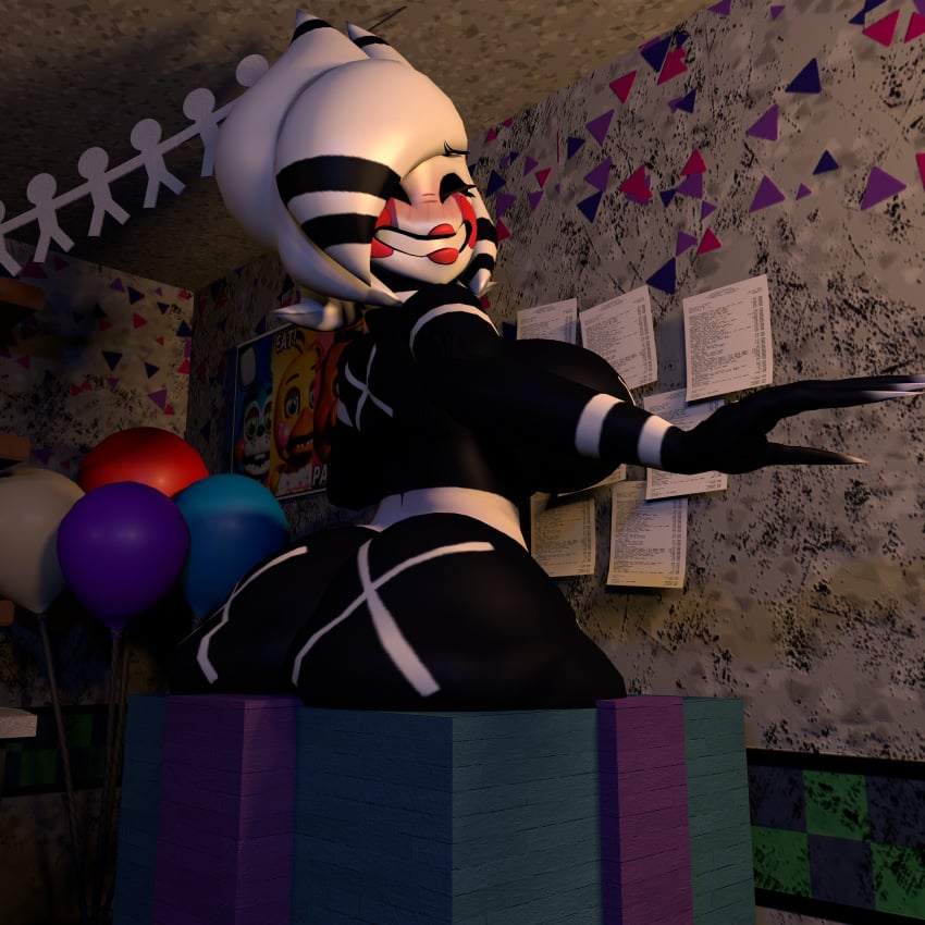 3d big_ass big_breasts buttocks five_nights_at_freddy&#039;s five_nights_at_freddy&#039;s_2 marie_(cryptia) marionette_(fnaf) mime_girl puppet_(cally3d) puppet_(fnaf) red_lips solo stuck white_hair