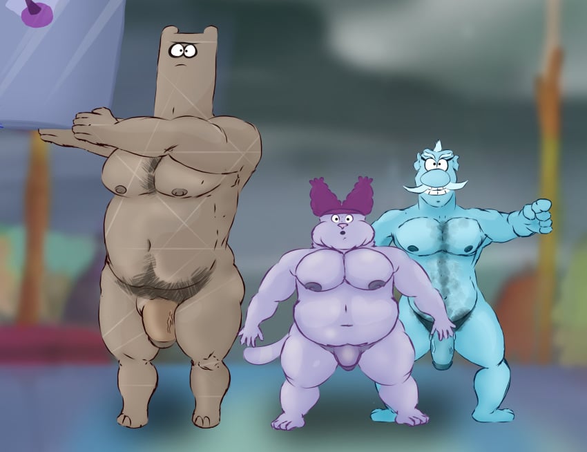 belly big_penis blue_body cartoon_network chowder chowder_(series) gaek genitals hi_res male mung_daal_(chowder) muscular nude overweight overweight_male pecs penis shnitzel
