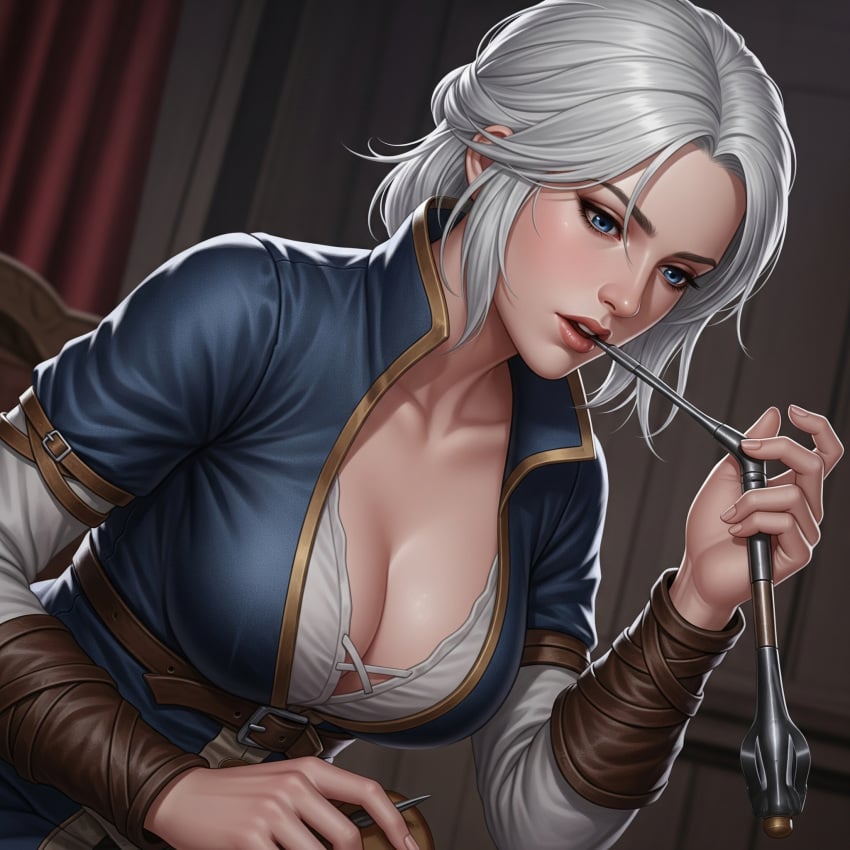 ai_generated big_breasts ciri cleavage dark-skinned_male solo_female the_witcher_3:_wild_hunt