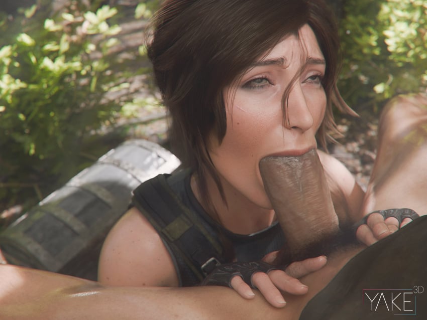 1boy 1girls 3d blowjob fellatio female lara_croft lara_croft_(survivor) light-skinned_male light_skin light_skinned_female male oral oral_penetration oral_sex tomb_raider tomb_raider_(survivor) yakenaris