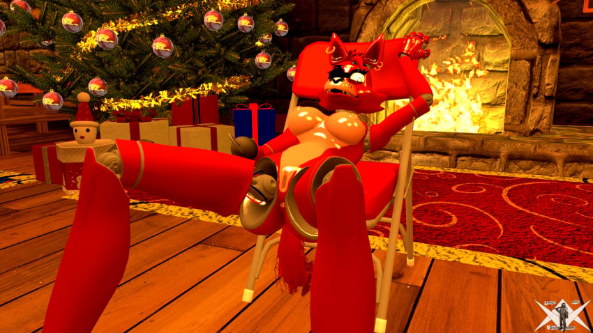 1girls 3d animatronic ass breasts canine chair christmas digital_media_(artwork) female female_only fireplace five_nights_at_freddy's fox foxy_(fnaf) furry holidays knightashshadowborne knightsfm machine mammal nipples pussy robot solo source_filmmaker stripper text video_games watermark