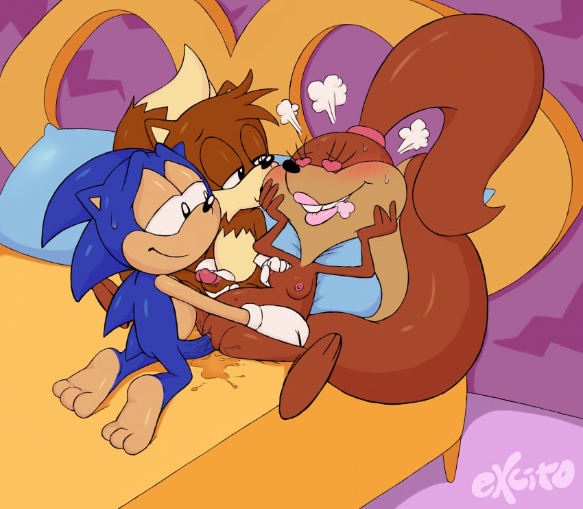 3_toes adventures_of_sonic_the_hedgehog american_sonic anthro barefoot bed blushing breasts cub excito female fox half-closed_eyes heart-shaped_pupils hedgehog heels in_love interspecies kissing male marsupial masturbation miles_tails_prower penis pussy pussy_juice pussy_juice_stain pussy_juice_trail sega small_breasts smile soles sonette sonic_(series) sonic_the_hedgehog straight sweatdrop toes vaginal_penetration veiny_penis video_games young younger_male