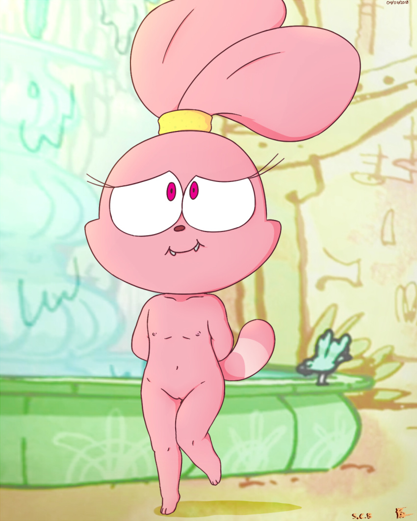 bunny chowder_(series) cub female fur furry nipples panini panini_(character) panini_(chowder) pink_fur public rabbit solo_female tagme young