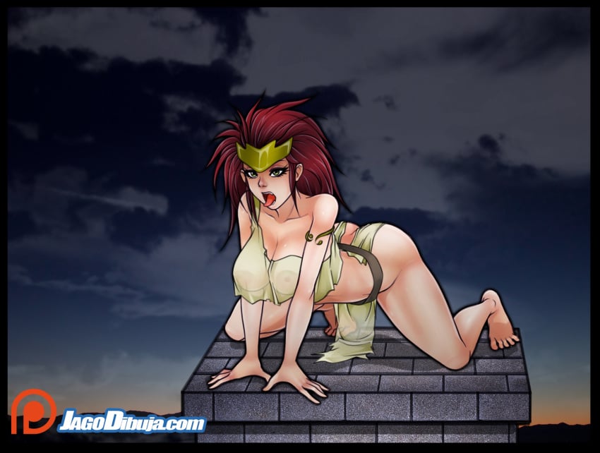 1girls ahe_gao all_fours big_ass big_breasts demona disney dominique_destine female female_only gargoyles human human_only jago_dibuja long_hair nipples see-through solo