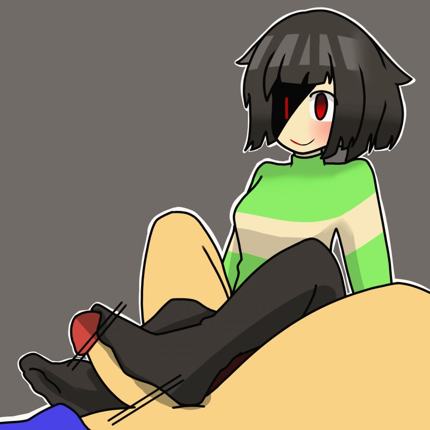 1boy 1girls a_sea boob boot bootjob chara cum cum_on_feet foot_fetish foot_focus footjob footjob_with_footwear footjob_with_legwear footjob_with_shoes footwear frisk male straight undertale