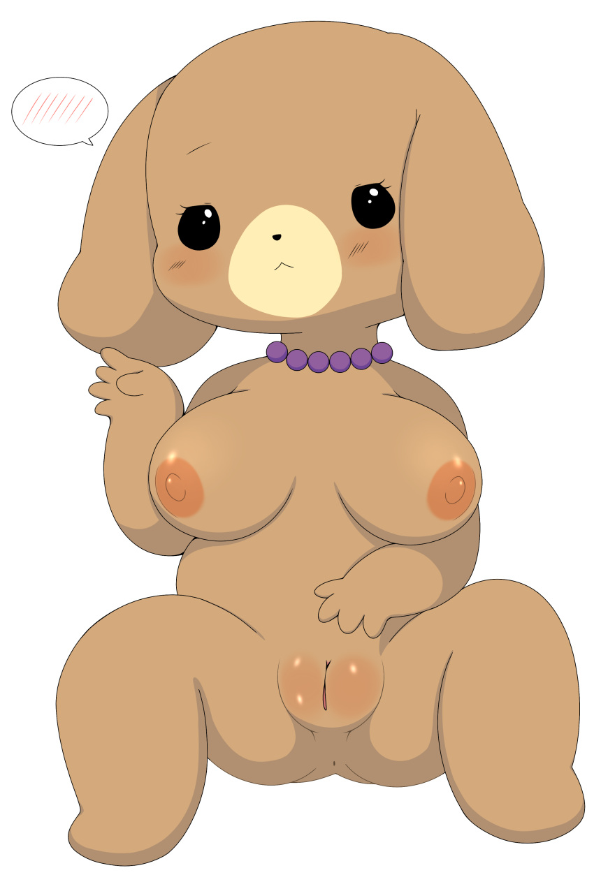 absurd_res adult_(lore) anthro anus azuo big_breasts bird_dog blush breasts brown_body brown_fur canid canine canis cocker_spaniel collar dalia_(maple_town) dalia_cocker domestic_dog female fur genitals hi_res hunting_dog jewelry long_ears mammal maple_town mother_(lore) necklace nude palm_town parent_(lore) presenting presenting_pussy purple_collar pussy shin_maple_town_monogatari simple_background solo spaniel white_background