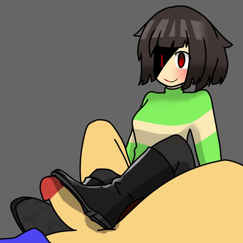 1boy 1girls a_sea boob boot bootjob chara female foot_fetish footjob footjob_with_legwear footjob_with_shoes frisk male sex straight undertale victory