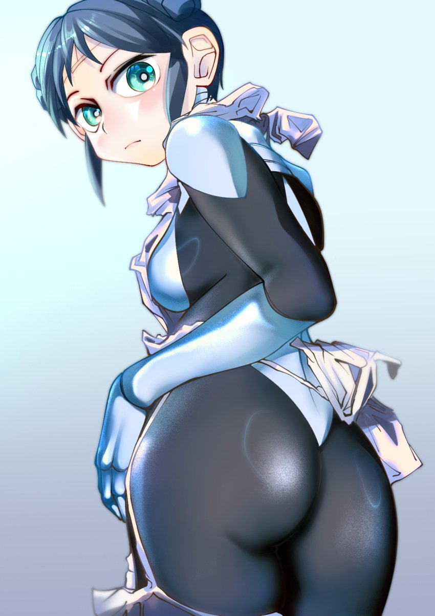 android apron apron_only ass black_hair boku_no_tsuma_wa_kanjou_ga_nai grey_eyes mina_(my_wife_has_no_emotion) my_wife_has_no_emotion naked nude robot_girl